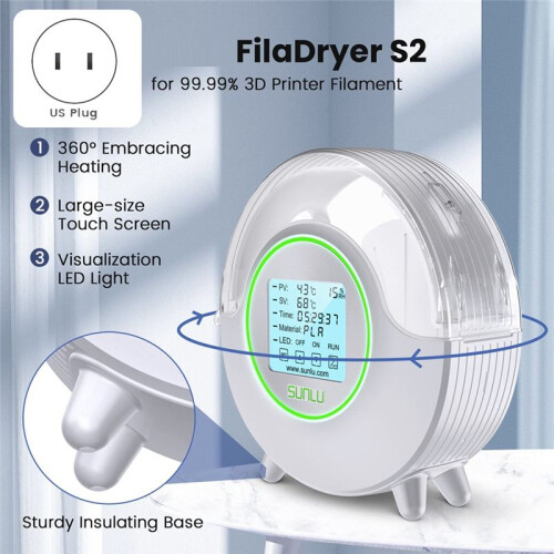 SUNLU Caixa de Secagem de Filamento para Impressora 3D S2 com Visor de Umidade LCD de 4,6 Polegadas para Impressora 3D PLA ABS PA PC, Plugue Americano 1