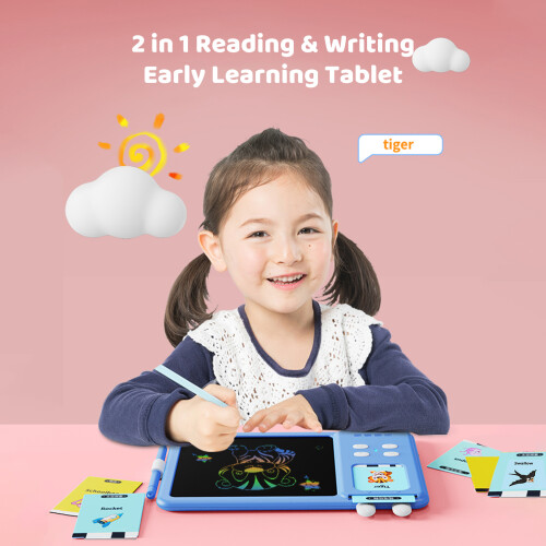 Talking Flash Cards Writing Tablet 2-in-1 Educational LCD Drawing Board Pink