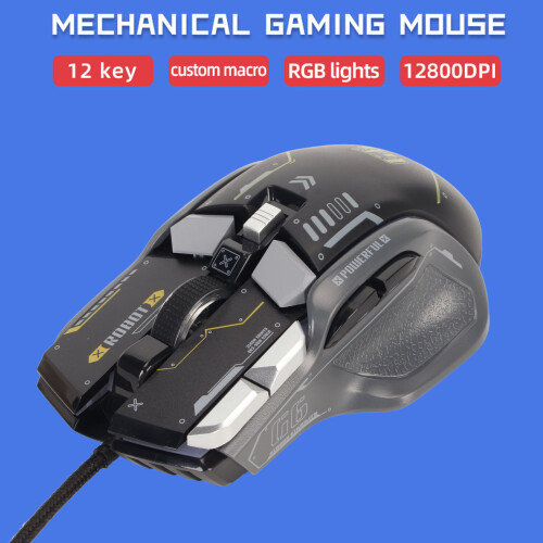 Wired Gaming Mouse 10 Button Macro 12800dpi 13 RGB Modes Black 2