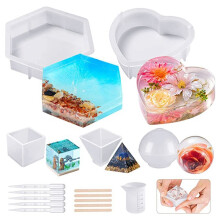 Harzformen-Silikon-Set, GroßE Silikonformen für Epoxidharz, Blumenkonservierung, EinschließLich Sechseck, Herz, Kugel,