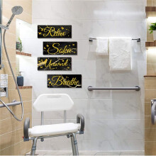 4 Pieces of Bathroom to Relax, Soak and Breathe, Wall Art, Wooden Hanging Sign, Rural Retro Farmhouse