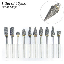Single Cut Carbide Rotarys Burr Set, 10 Pcs 1/8inch Shanks, 1/4inch Length Tungsten Steel for Woodworking,Drilling