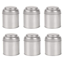 6Pcs Tea Tins Canister with Airtight Double Lids, Tin Can Box and Small Round Kitchen Canisters for Tea (Silver)