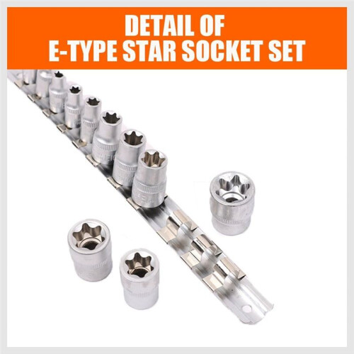 Female E-TORX Star Socket Set with Rail 11 Pcs Female External Star Socket Set E4 - E20 Torque Socket Set Alloy Steel 2