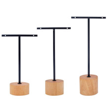 3Pcs T Bar Earring Display Stand with Wooden Base Jewelry Holders Hanging Jewelry Organizer for Photography Props A