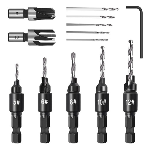 Countersink Drill Bit Set, Woodworking Chamfer Adjustable Countersink Tools  Counter Sink Holes with 1/4inch Hex Shank