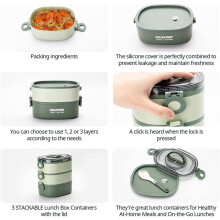 Bento Box per Adulti Lunch Box, un Prova di Perdite, Impilabile Bento Box Lunch Box, Contenitori per Alimenti Portatili (Verde)