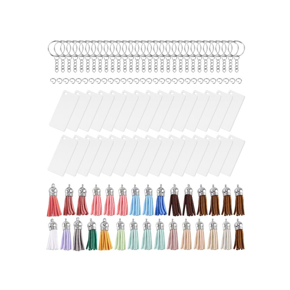 120 Pcs Acrylic Keychain Blank Tassel Pendant Set Includes Rectangular Transparent Acrylic Keychain 6033826277169