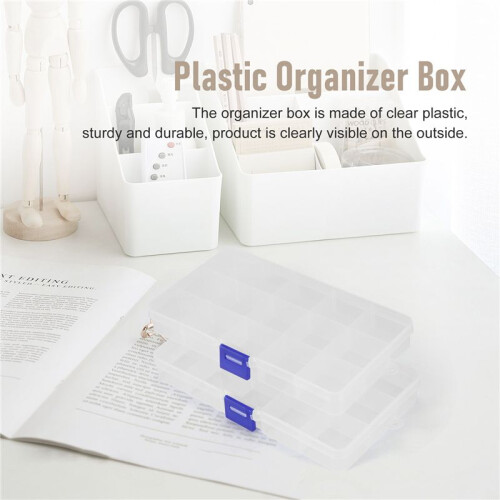 Plastic Organizer Box, 2 Pack Clear Bead Organizer voor Sieraden Tackle Earring  Beads (15 Grids) 2