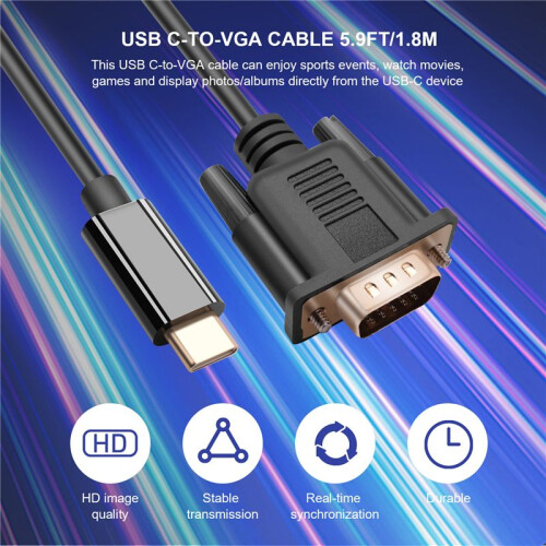 Câble USB C Vers VGA 5,9 Pieds/1,8 M, Câble USB de Type C Vers VGA, Adapté Aux PéRiphéRiques USB 3.1, Adapté à , Etc. 2