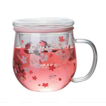 Sakura Mug Glass Mug with Tea Infuser Filter&Lid Blossoms Cup Set Blossoms Flower Teacup 300Ml Glasses Drinking