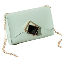 Fashion Square Buckle Ladies Shoulder Bag Chain Buckle Messenger Bag PU Leather Small Square Bag Handbag(Green)