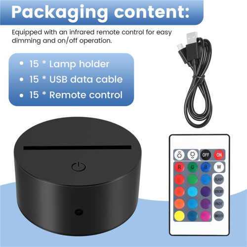 15 Sets 3D Night LED Light Lamp Base 16 Colors LED Light Display Base with Remote Control USB Light Base for Acrylic 1