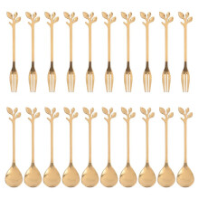 20PCS Dessert Spoon and Fork Set Cake Fork Coffee Spoon Fruit Fork Stainless Steel -Gold