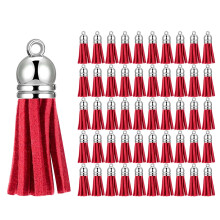 100Pcs Keychain Tassels Faux Suede Leather Tassel Pendants Keychain Decoration for DIY Crafts Making Supplies (Red)