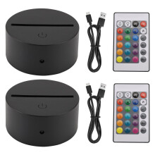 2 Pack 3D Night LED Light Lamp Base + Remote Control + USB Cable, 16 Colors Light Show Display Stand for Acrylic Black