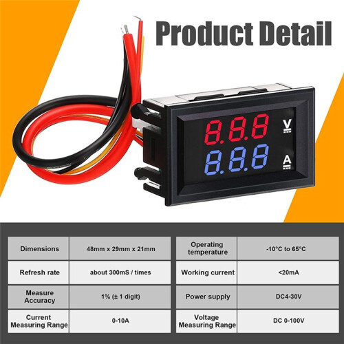 6Pcs Digital Voltmeter Ammeter  100V 10A  Red LED Current Voltage Meter Tester Dual Display Panel for Automobile 2