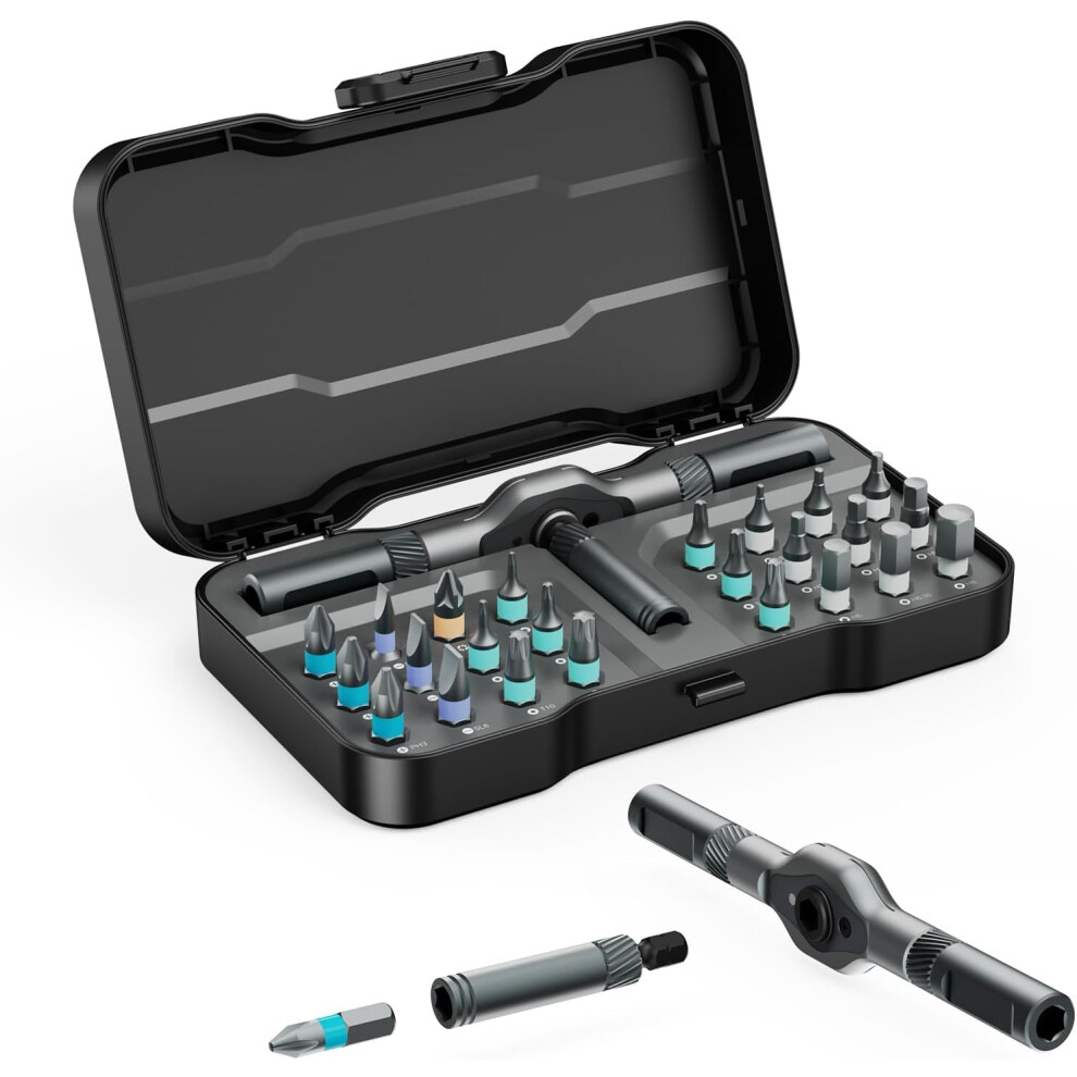 24In1 Compact Magnetic Ratchet Screwdriver Set With Thandle And Multibit For Electronics And Furniture 9169991180021
