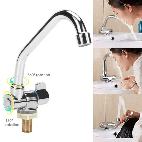 Foldable RV Faucet Rotating Single Handle Deck/Wall Mounted RV Kitchen Tap Copper Cold Water 1