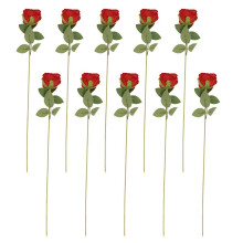 Artificial Rose Flower Red Silk Roses with Stem Flowers Bouquet Wedding Party Home Decor, Pack of 10 (Red)
