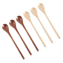 Cuchara de Madera de 6 Piezas, Cucharas de Madera de Manejar Largo para Mezclar Sopa para Revolver Café Cuchara de Té Helado Usada para Cocinar