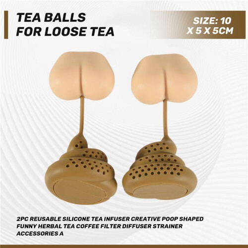 2PC Reusable Silicone Tea Infuser  Poop Shaped Funny Herbal Tea Coffee Filter Diffuser Strainer Accessories A 1