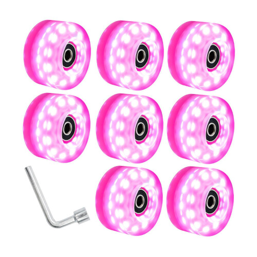 (Pink, Diameter 58mm) Luminous Roller Skate Wheels Light Up Bright Colors Smooth Rolling 1