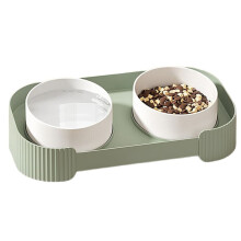 Ceramic Pet Cat Bowl Elevated Cat Feeder Large Capacity Pet Feeding Bowl for Small Dogs Cats Pet Supplies Green