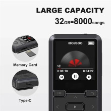 Lecteur de Musique Portable Podomètre FM Clip Arrière Lecteur MP3 de Sport HiFi Son Sans Perte BT5.0 1,44 Pouces Lecteur de Musique-32G