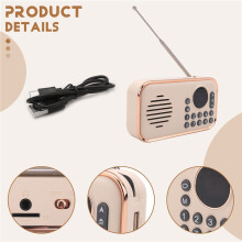 Portable FM Radio Rechargeable Small Wireless Speaker Surround Stereo Sound USB Vintage Radios Cream Color