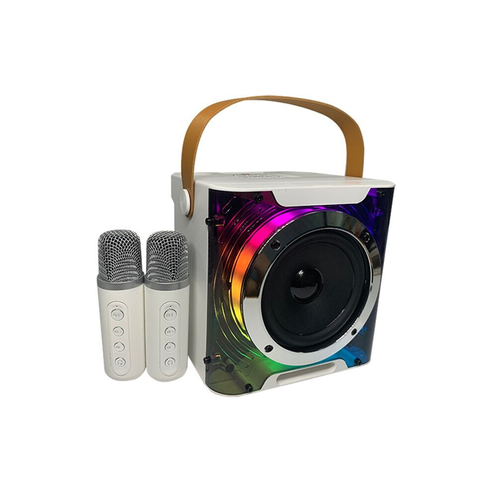 High Power Karaoke Speaker Music Rhythm Stereo Surround Wireless Subwoofer With Dual Microphone Light/White 6034124961477
