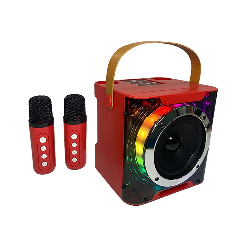 High Power Karaoke Speaker Music Rhythm Stereo Surround Wireless Subwoofer With Dual Microphone Light/Red 6031503464918