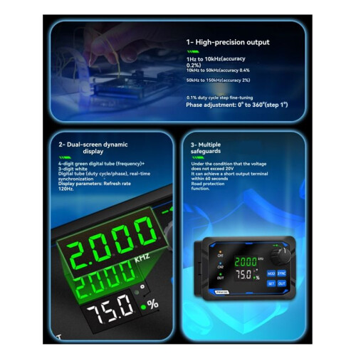 PWM150 Dual Channel Signal Generator for Servo Motor Drivers Frequency Meter Adjustable Square Wave Pulse Frequency 1