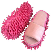 Chenille Floor Slippers Open-Toe Home Slippers Black Size M