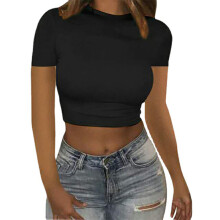 Sexy topper for kvinner, søte skjorter med korte ermer, rund hals, sommerlige Y2k-mote, crop-topper for kvinner, trendy bomull, smale, tettsittende