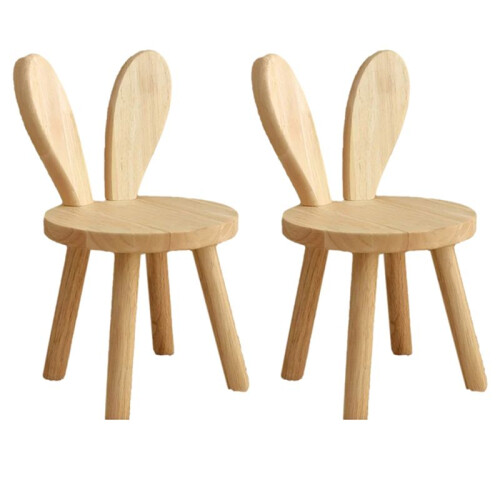 2X Small Board Stool, Cute Rabbit Ears Solid Wood Small Stool, Decorative Stool Children Chair
