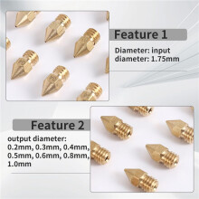 18 pezzi ugelli stampante 3D M6 estrusore ottone testina di stampa ugello (2x0.2mm + 2x0.3mm + 6x0.4mm + 2x0.5mm + 2x0.6mm + 2x0.8mm + 2x1.0mm) per