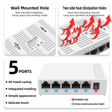 5 Port 1000Mbps Network Ethernet with VLAN 5V Power Supply Home Network Splitter for Office Home EU Plug