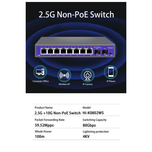 Hisource 2.5G 10G Ethernet  8 Electrical 2 Optical Suitable for Home and Commercial Use 2