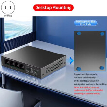 2.5GbE 2.5GBASE-T 4 Port 2.5G RJ45 with 2 Port 10G SFP+ Fanless Plug and ,Network Desktop Wall US Plug