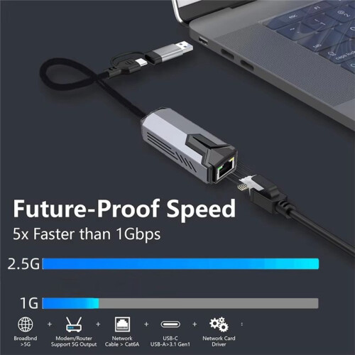 New 2.5G Wired Network Card USB 3.0 TYPE C RTL81527 Adapter 2500 Mbps High Speed for  Pro Computer Tablet 2