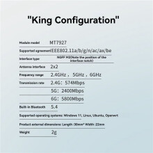 MT7927 WiFi7 Card+2xAntennas 2.4G/5G/6G Tri-Band 8774M MT7927 Wireless WiFi Card BT5.4 Gigabit Wireless Network Card