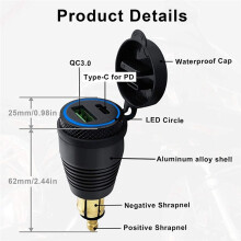 Motorcycle DIN Plug Waterproof Charger to QC3.0 USB Charger & Type C 30W Power Delivery Adapter Socket
