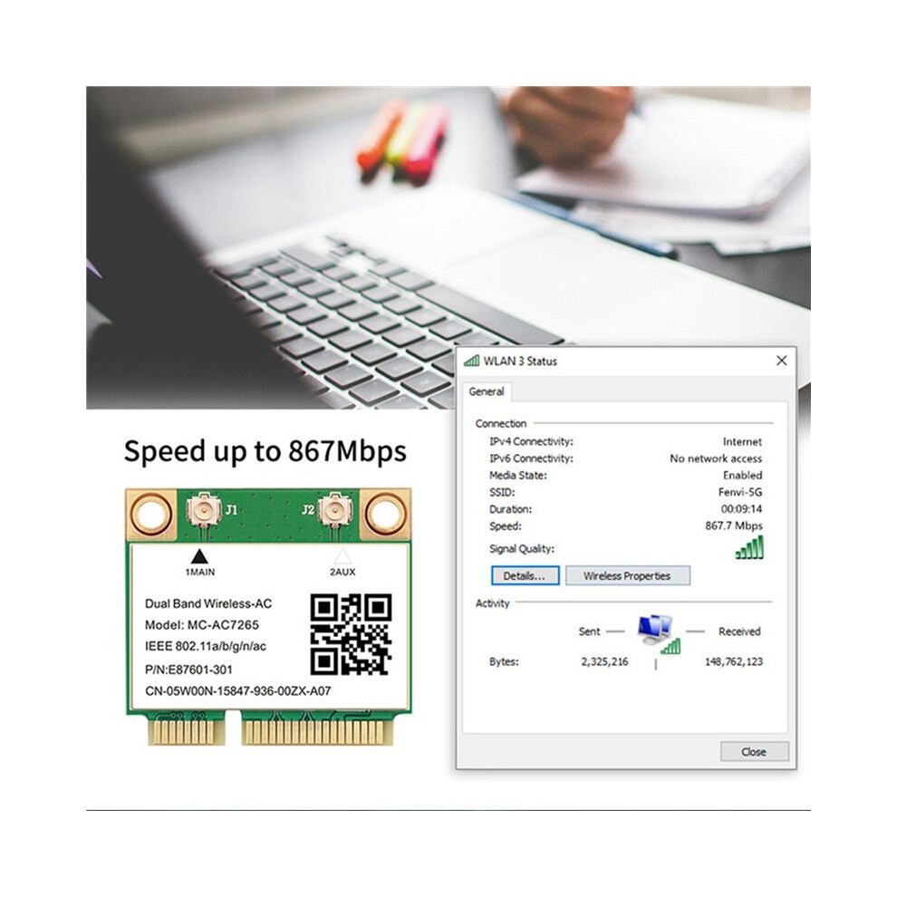 5X 1200Mbps 4.2 Pci-E Wifi Card Mc-Ac7265 Wireless Network Card 7265 802.11Ac 2.4G 5Ghz 6031820725358