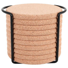 Round Cork Coasters for Drinks,with Metal Holder Storage Caddy,Reusable Saucers for Cold Drinks Wine Glasses Cup