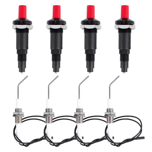4 Pieces Propane Push-Type Piezo Igniter Kit with Threaded Ceramic Electrode Ignition Plug Wire 30 cm for Gas Grill