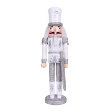 30CM Christmas Decorations Nutcracker Puppet Wooden Handicraft Christmas Desktop Decorations Silver