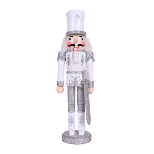 30CM Christmas Decorations Nutcracker Puppet  Wooden Handicraft Christmas Desktop Decorations Silver