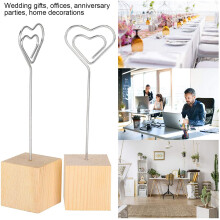 10 PCS Photo Clip Holder Metal Heart Wood Place Card Holders Note Clip Stand for Wedding Party Table Numbers Sign