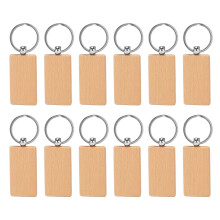 12 Pcs Blank Wooden Key Chain Rectangle Key Chain Tags Wood Keychains Key Ring for DIY